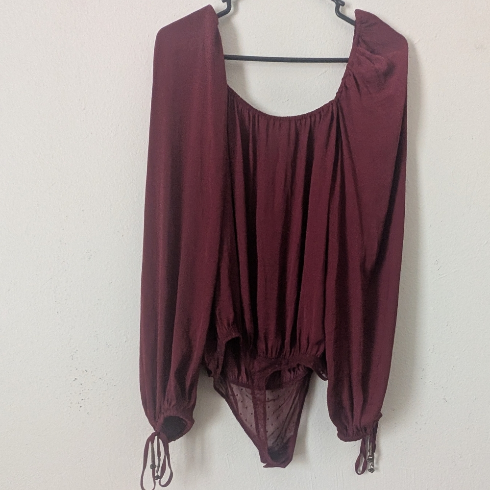 Intimately Free People Another Round Bodysuit, Burgundy, Size Med - Picture 2 of 13